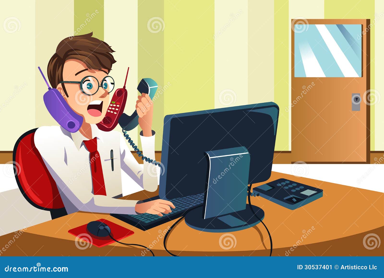 Uomo D'affari Occupato Sul Telefono Illustrazione Vettoriale