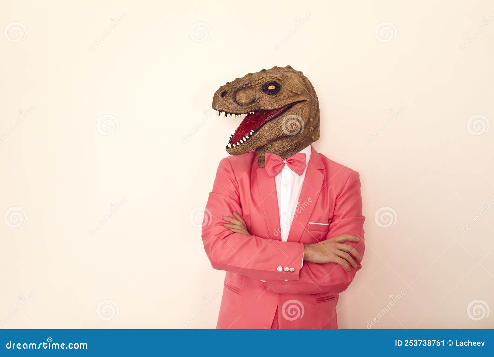 Uomo Divertente Con Una Maschera Di Dinosauro Sullo Sfondo Dello Studio  Immagine Stock - Immagine di adulto, evento: 253738761