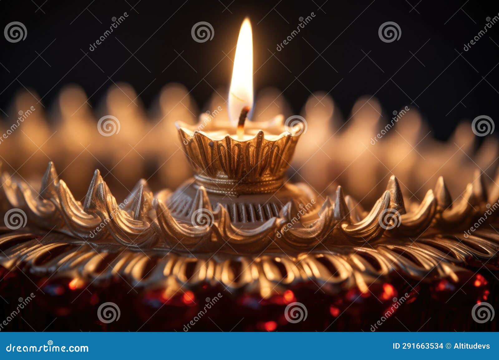 Upclose of a Lit Wick on the First Candle of a Menorah Stock Photo