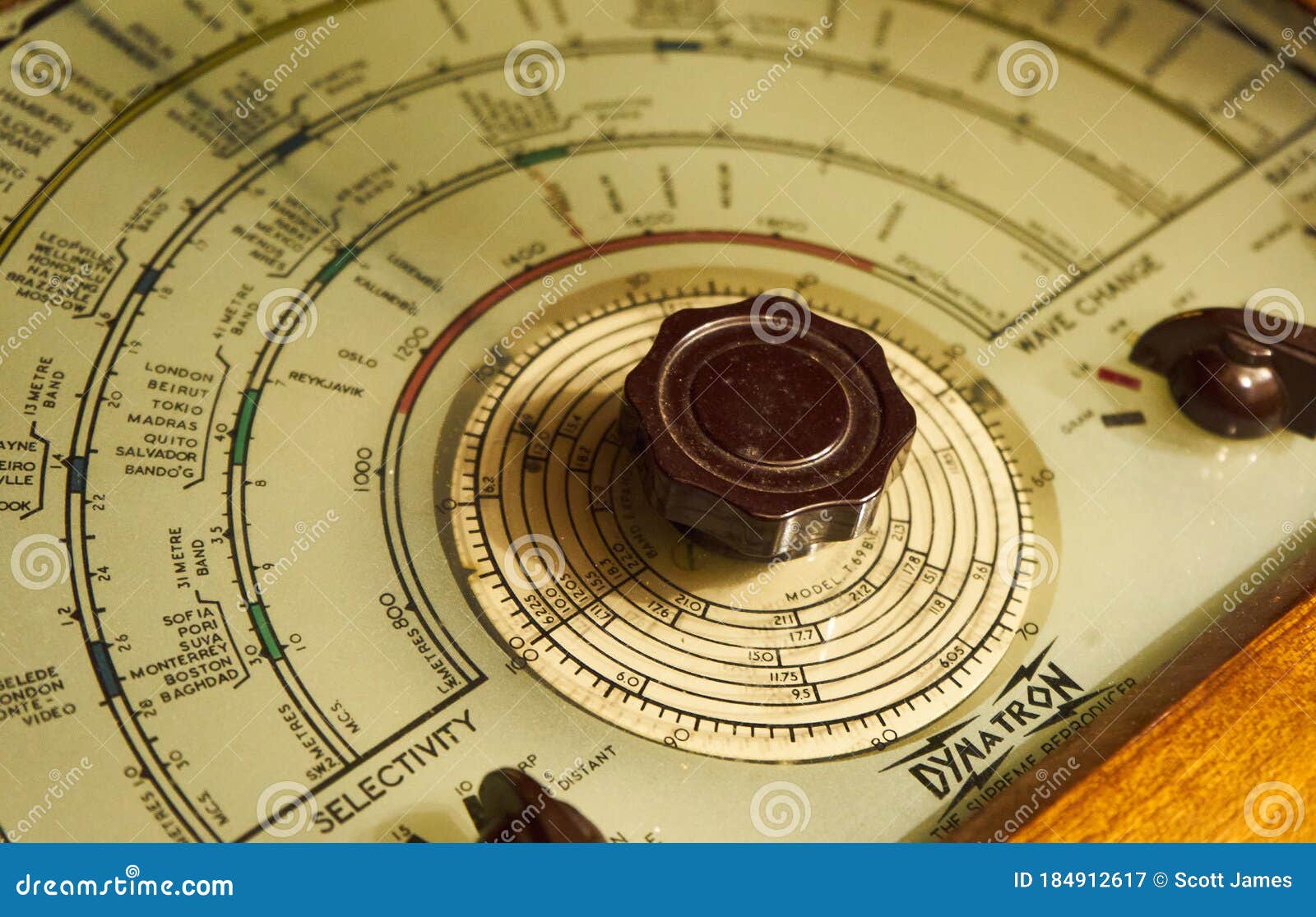 Up Close Vintage SHORTWAVE Radio Tuning Dial and Scale Editorial
