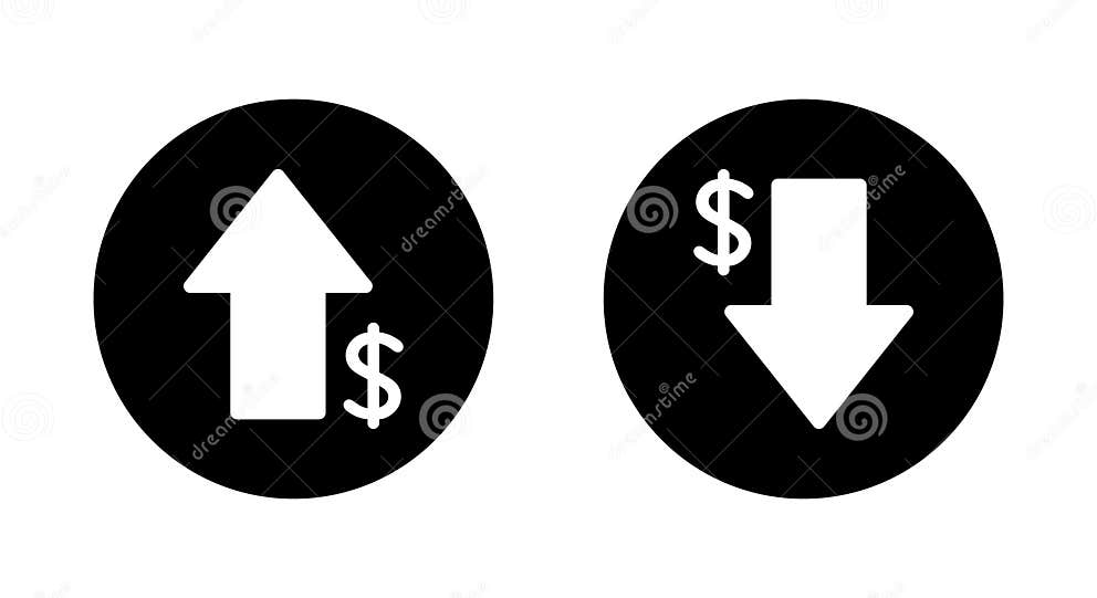 Up and Down Dollar Icon on Black Circle. Increase and Decrease USD ...