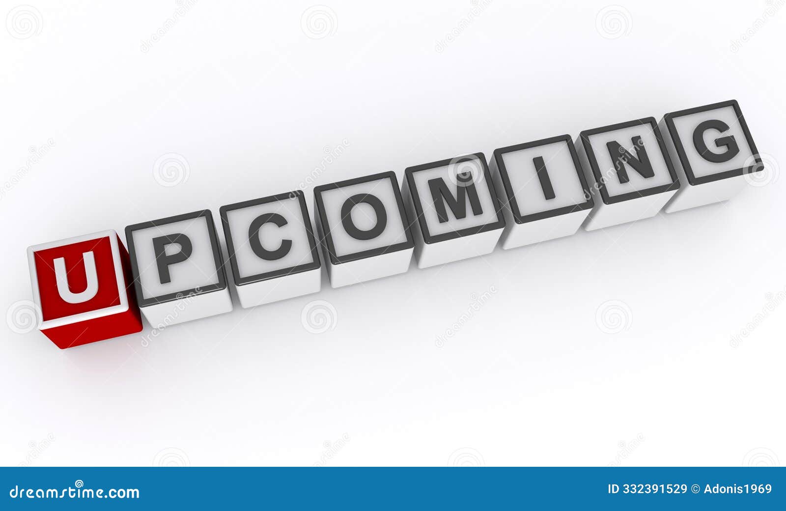 upcoming word block on white