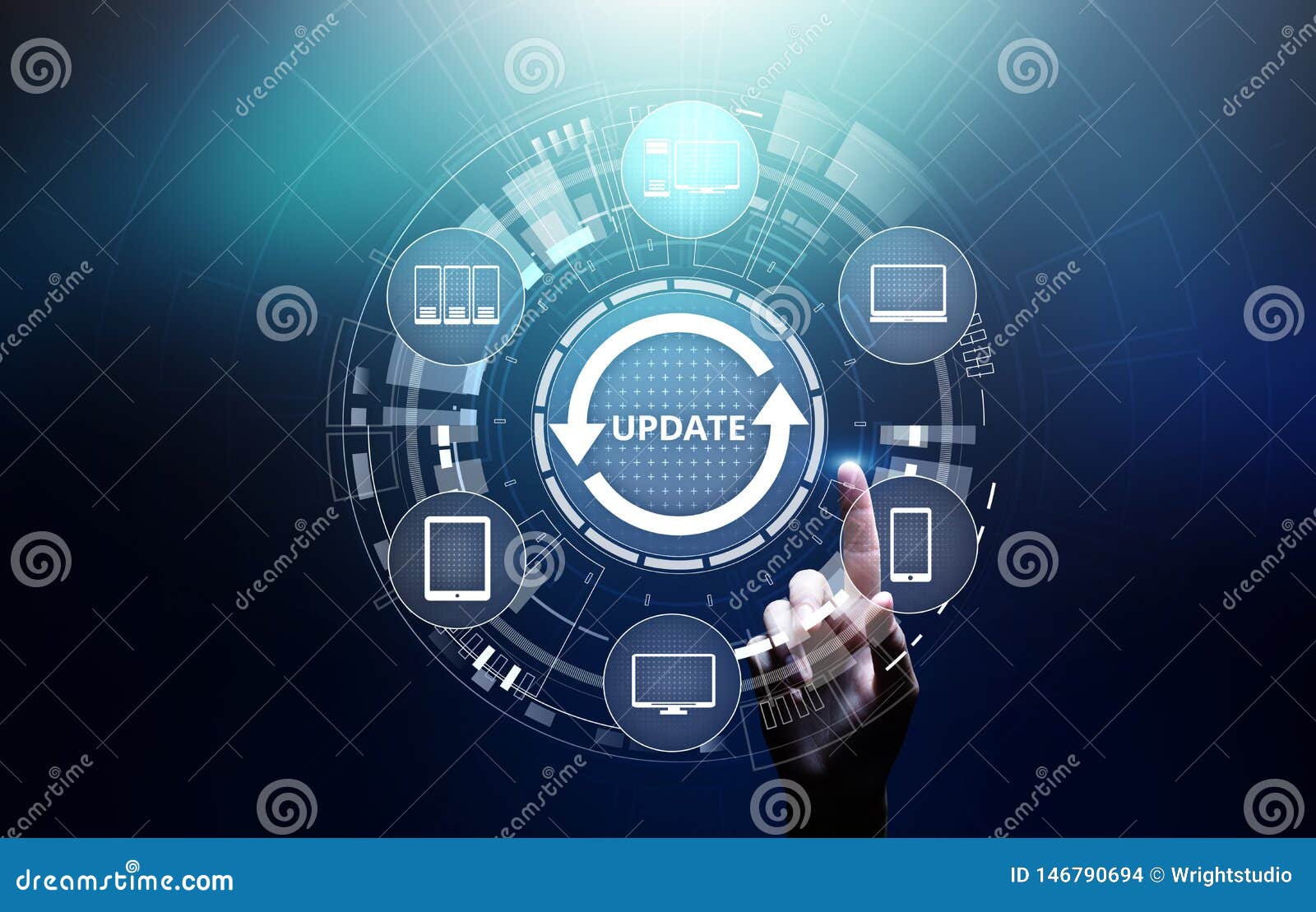 update system upgrade software version technology concept on virtual screen.