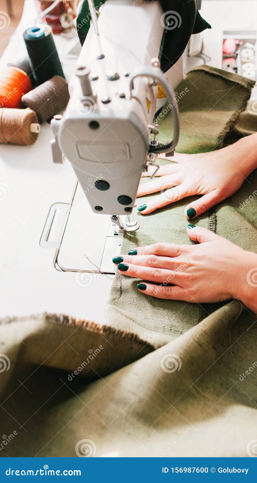 Upholstery Manufacturing Seamstress Sewing Machine Stock Photo Image of closeup, cropped