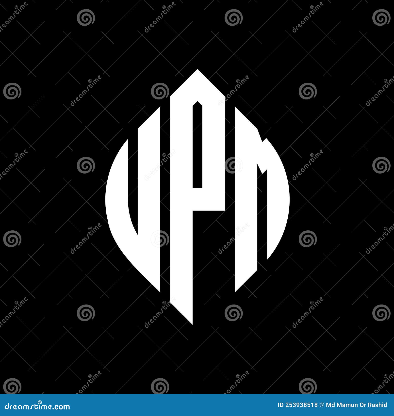 upm circle letter logo  with circle and ellipse . upm ellipse letters with typographic style. the three initials form a
