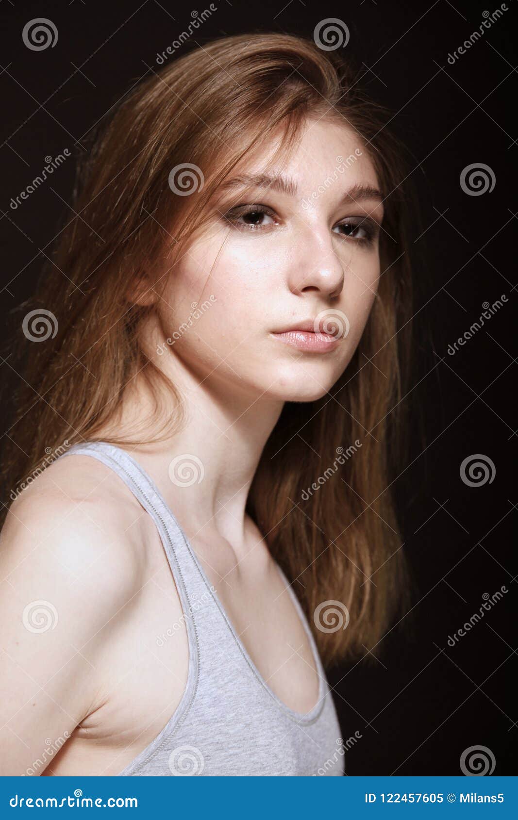 Upper Body, One Young Teenage Girl, Wearing Top. Fashion Model Stock ...