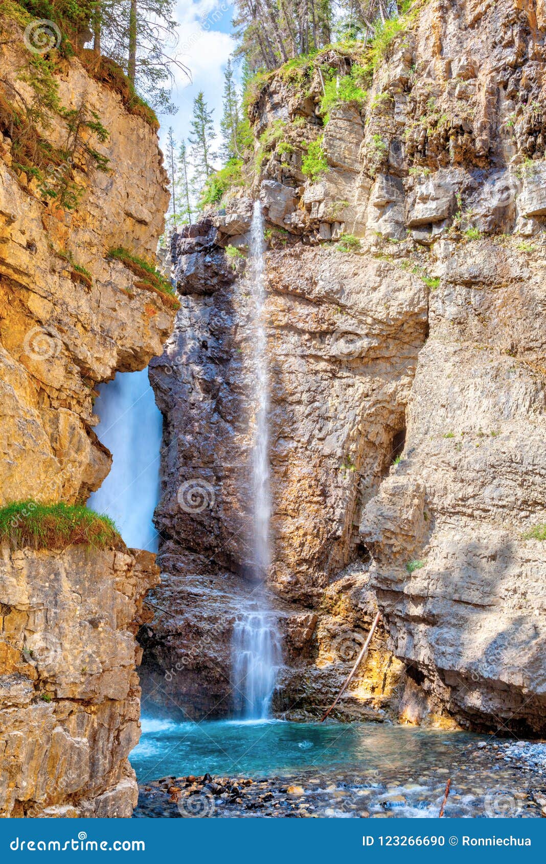 Upper Falls At Johnston Canyon In Banff National Park Stock Photography