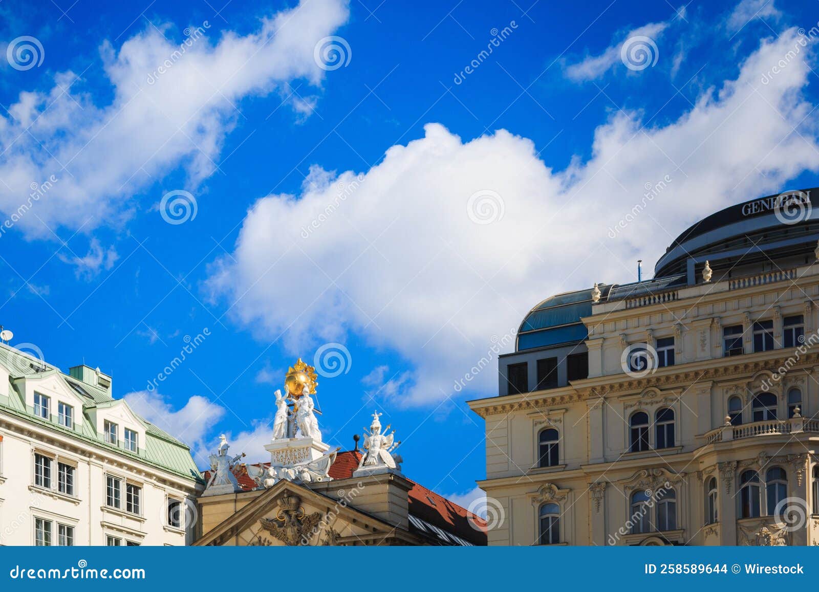 upper part of burgerliches zeughaus with a blue sky in the background, austria, vienna, innere stadt