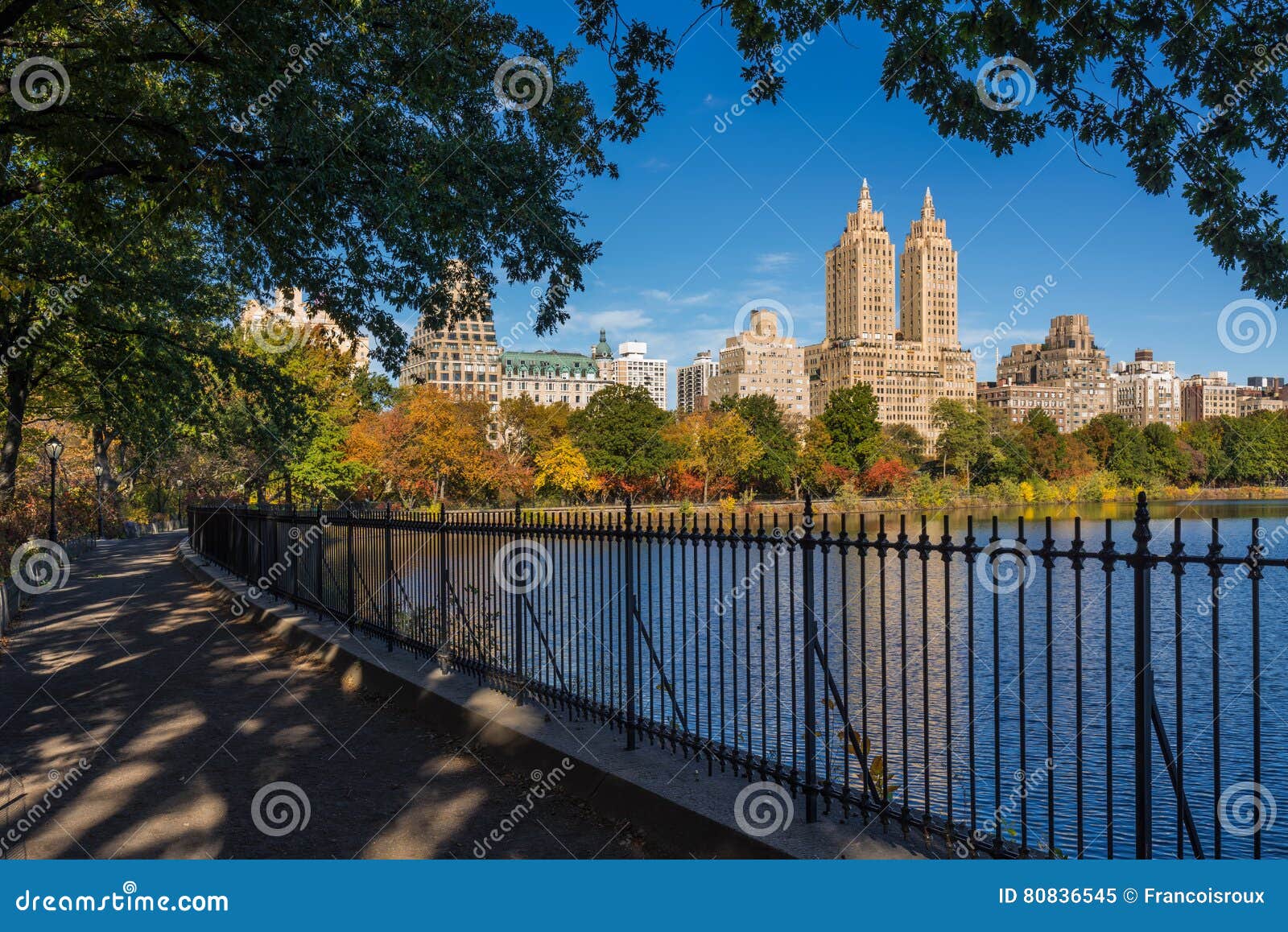 upper west side and central park reservoir, fall foliage. manhattan