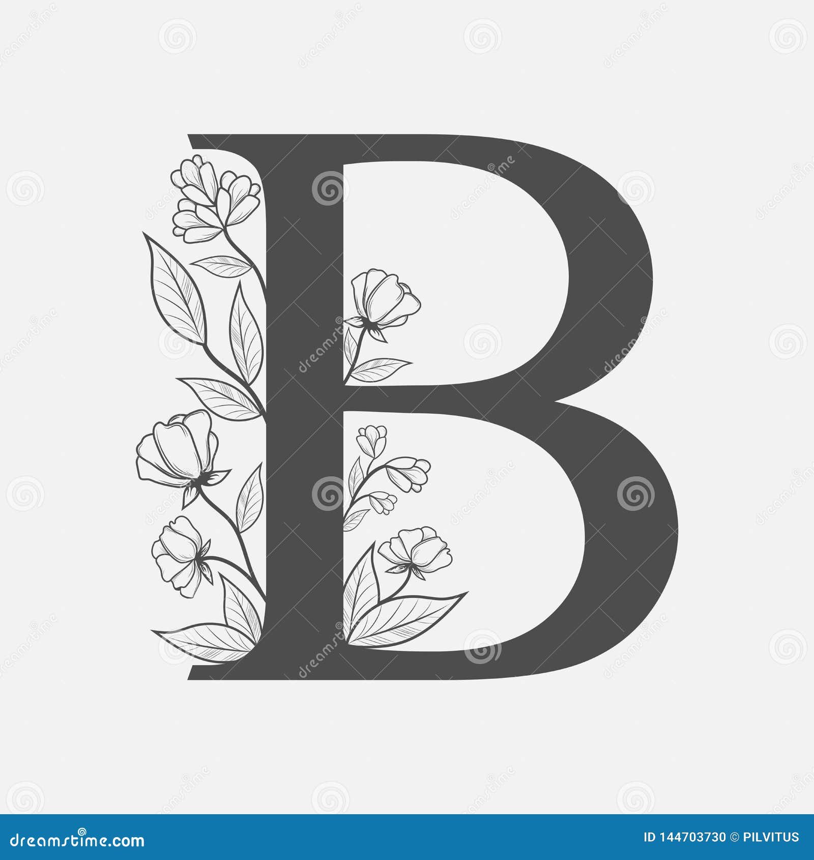 Uppercase Letter B With Flowers And Branches. Vector ...