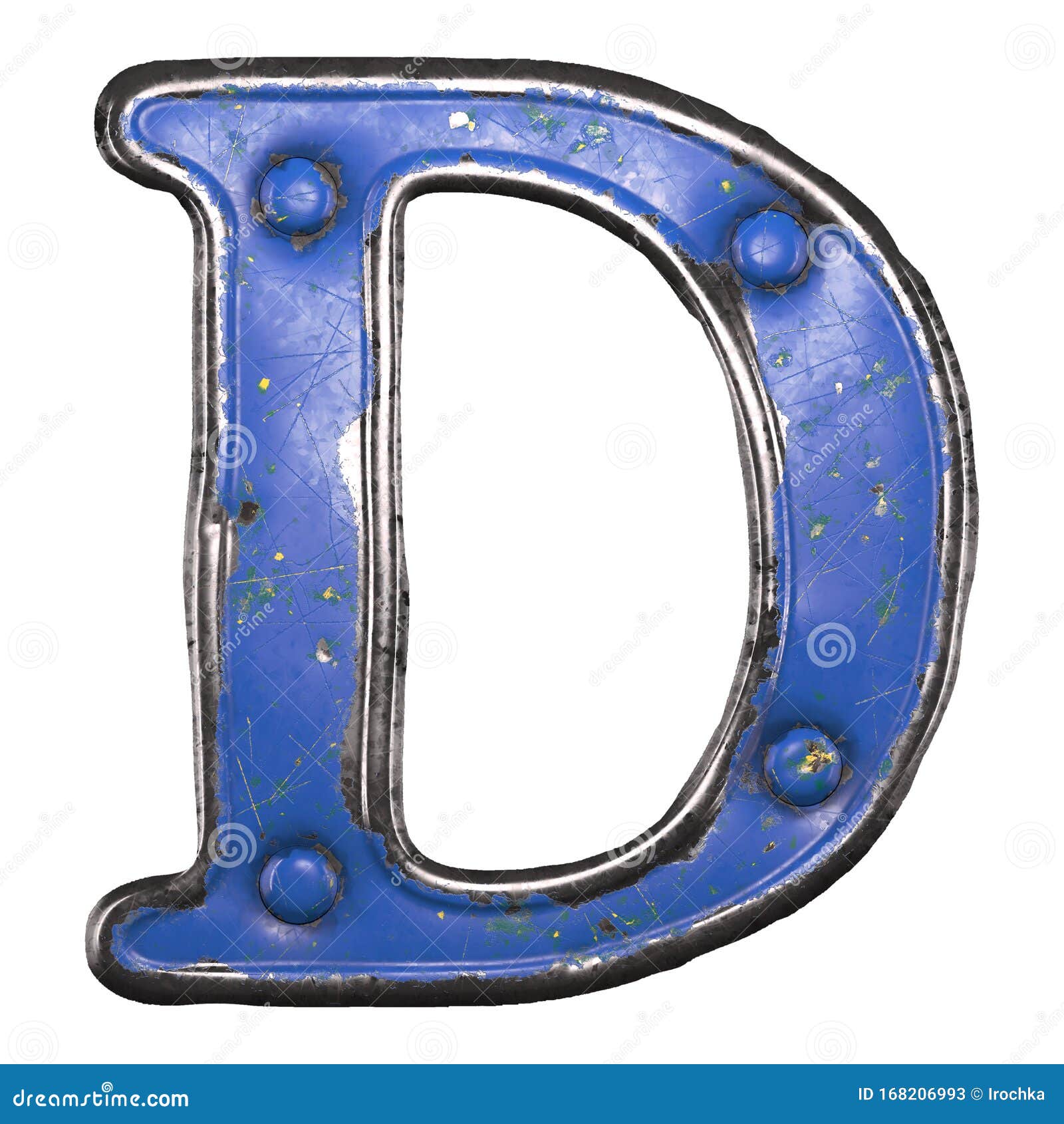 Uppercase Letter D Made of Painted Metal with Blue Rivets on White ...