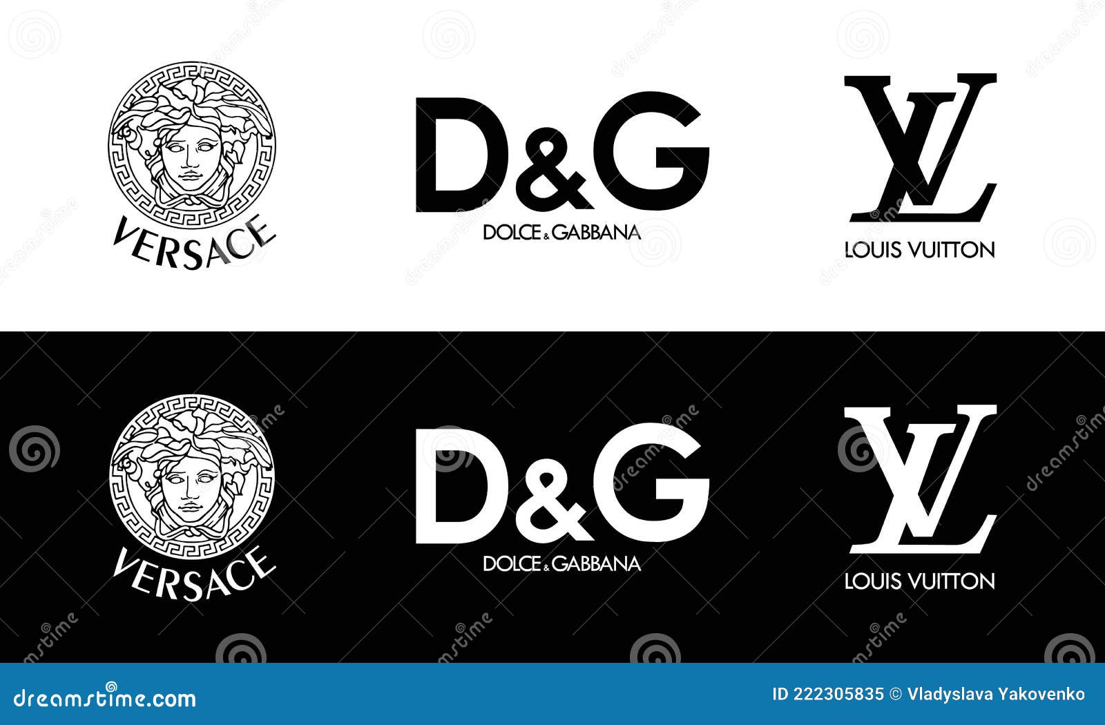 Uppsättningen Av Louis Vuitton Dolce Gabbana Versace. Logotypens