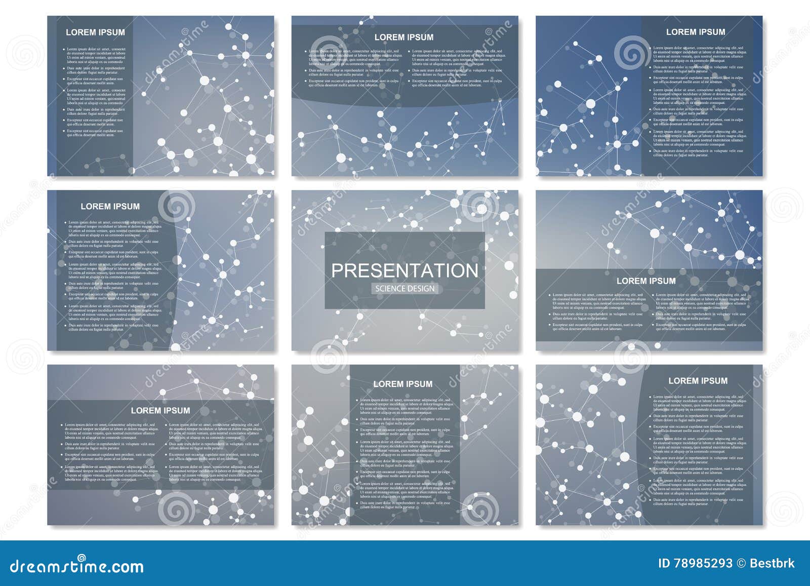 Uppsättning av moderna affärspresentationsmallar i formatet A4 Anslutningsstruktur Abstrakt bakgrund med molekylDNA och neurons Medicin vetenskap, teknologibegrepp också vektor för coreldrawillustration