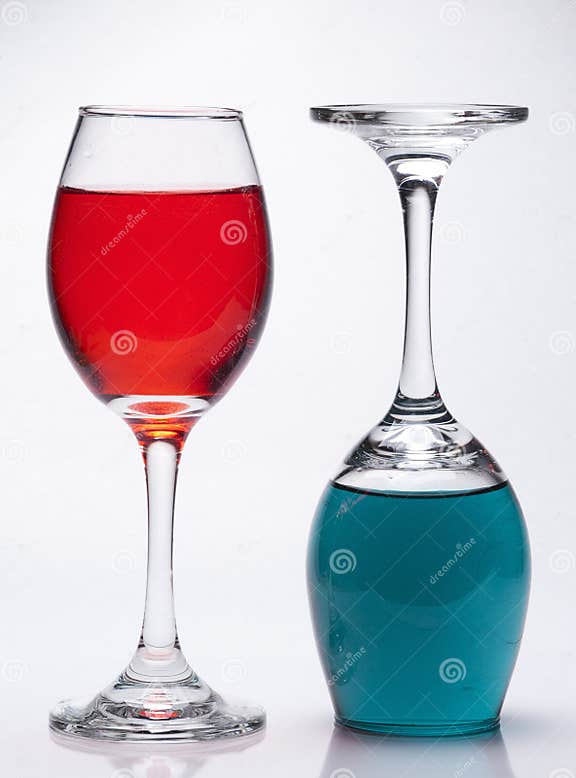 Upright and Upside Down Filled Wine Glasses Stock Image Image of aqua