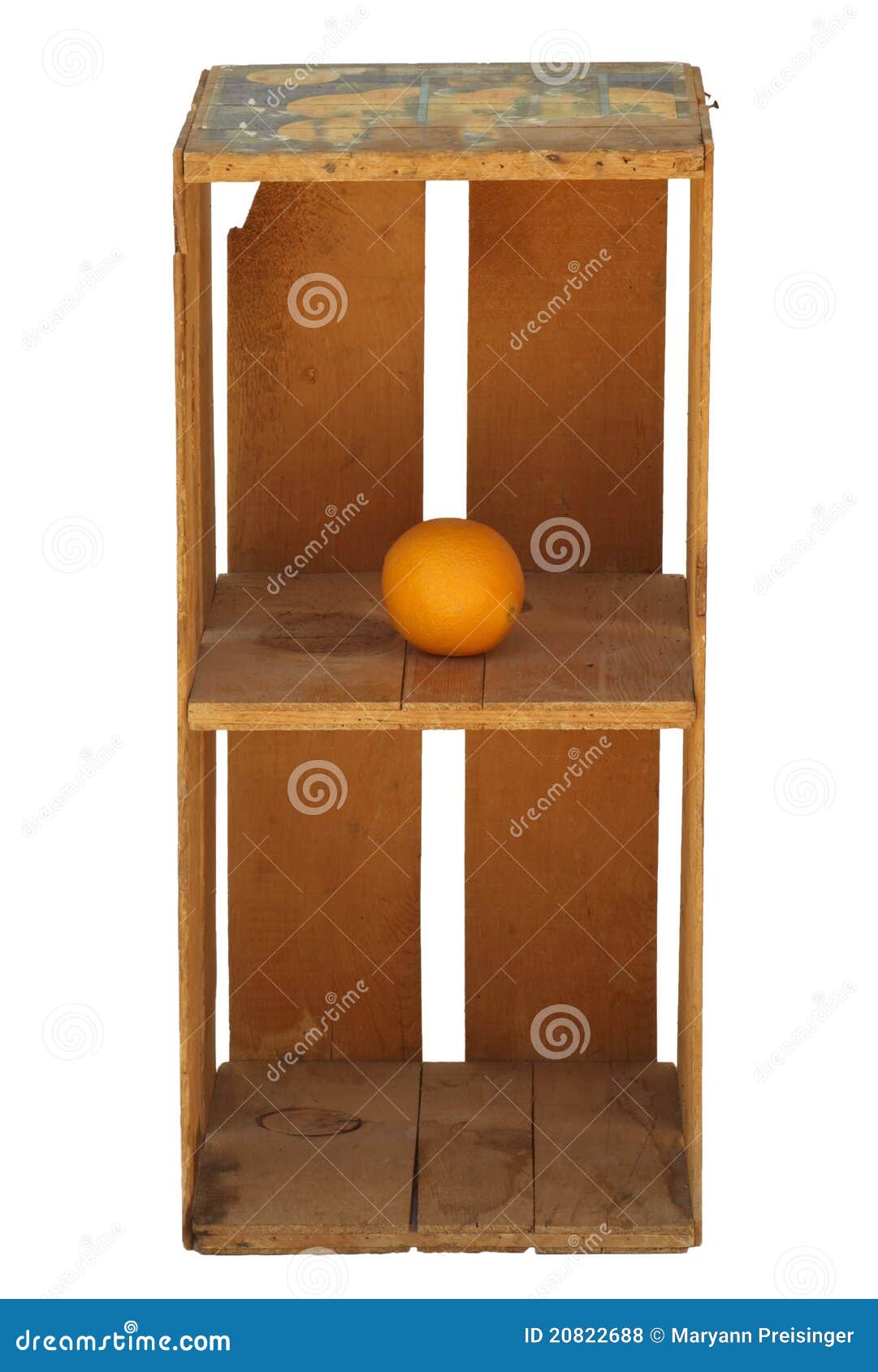 Upright Wood Orange Crate Isolated with One Orange Stock Photo Image