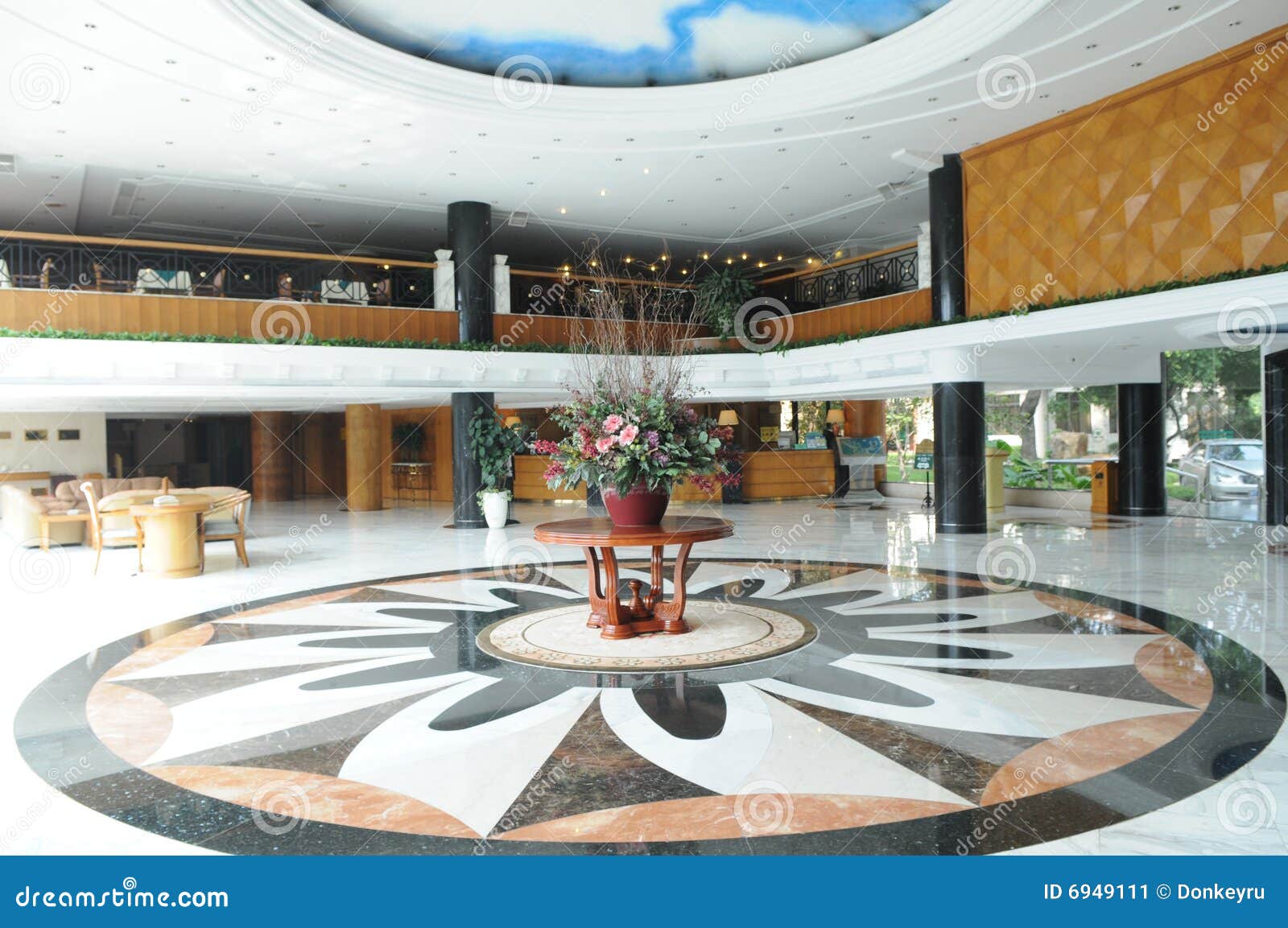 The upscale hotel lobby stock image.