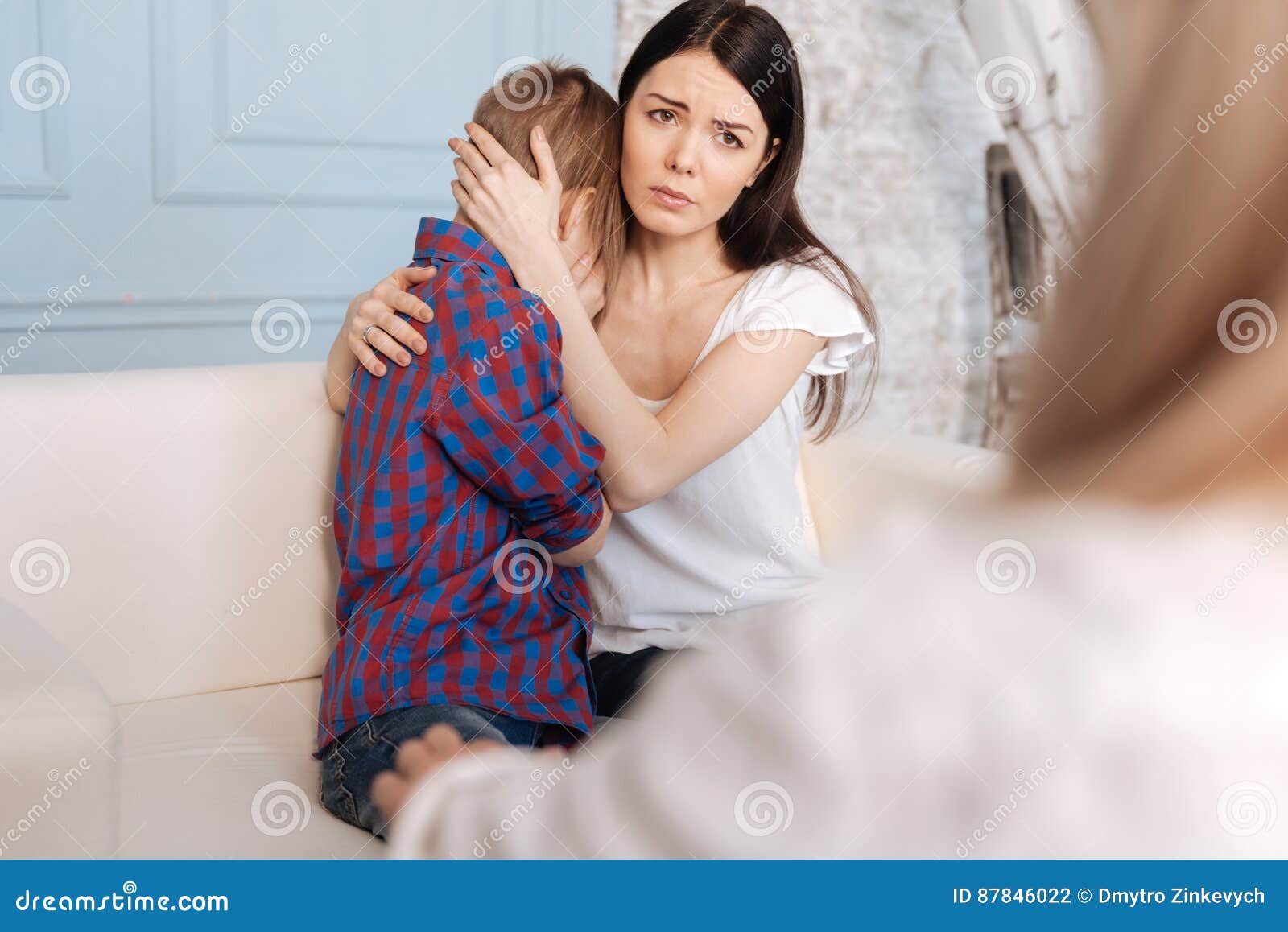 Upset Boy Turning To His Mom Stock Photo - Image of notes, healthcare ...