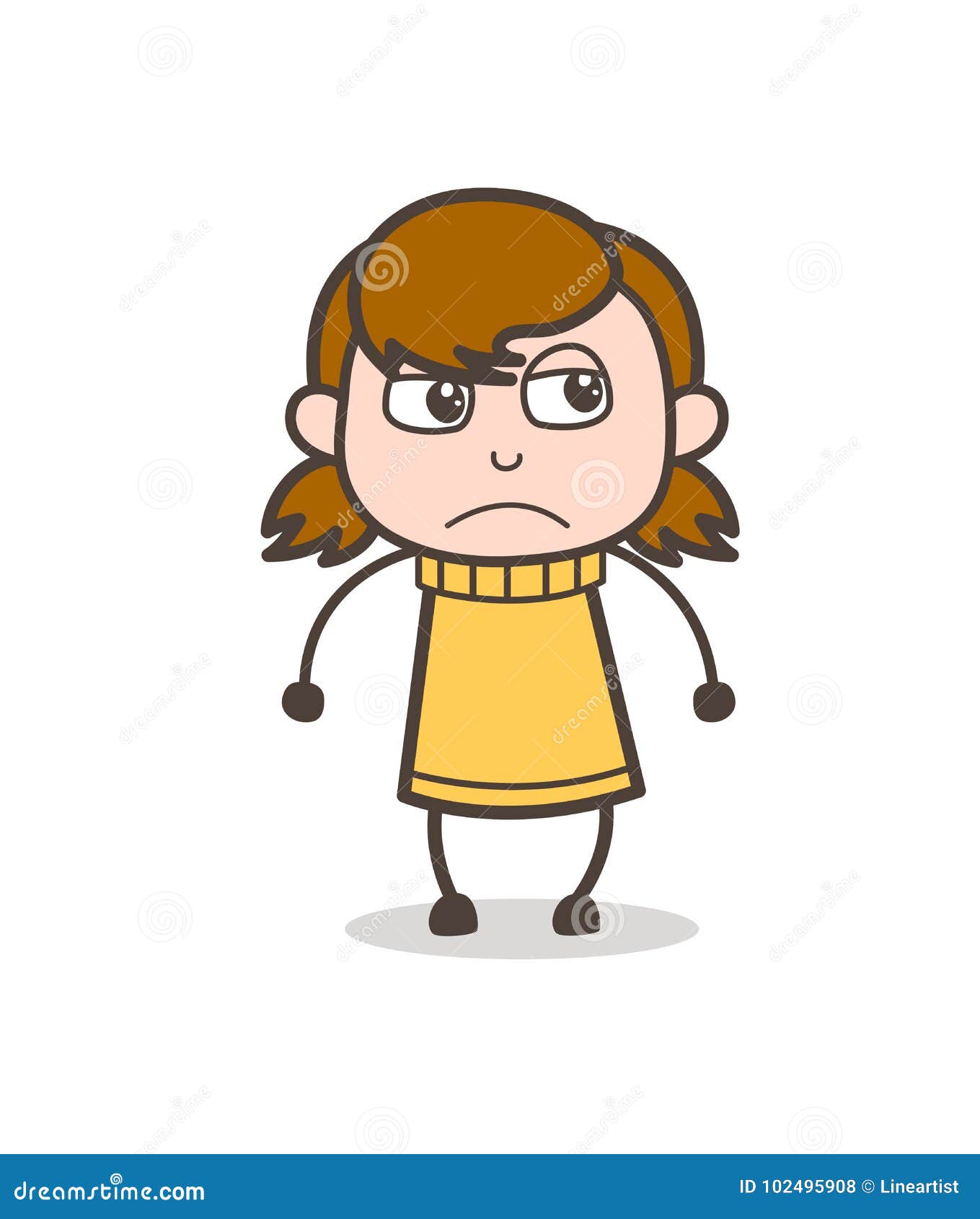 Upset and Frowning Face - Cute Cartoon Girl Illustration Stock ...