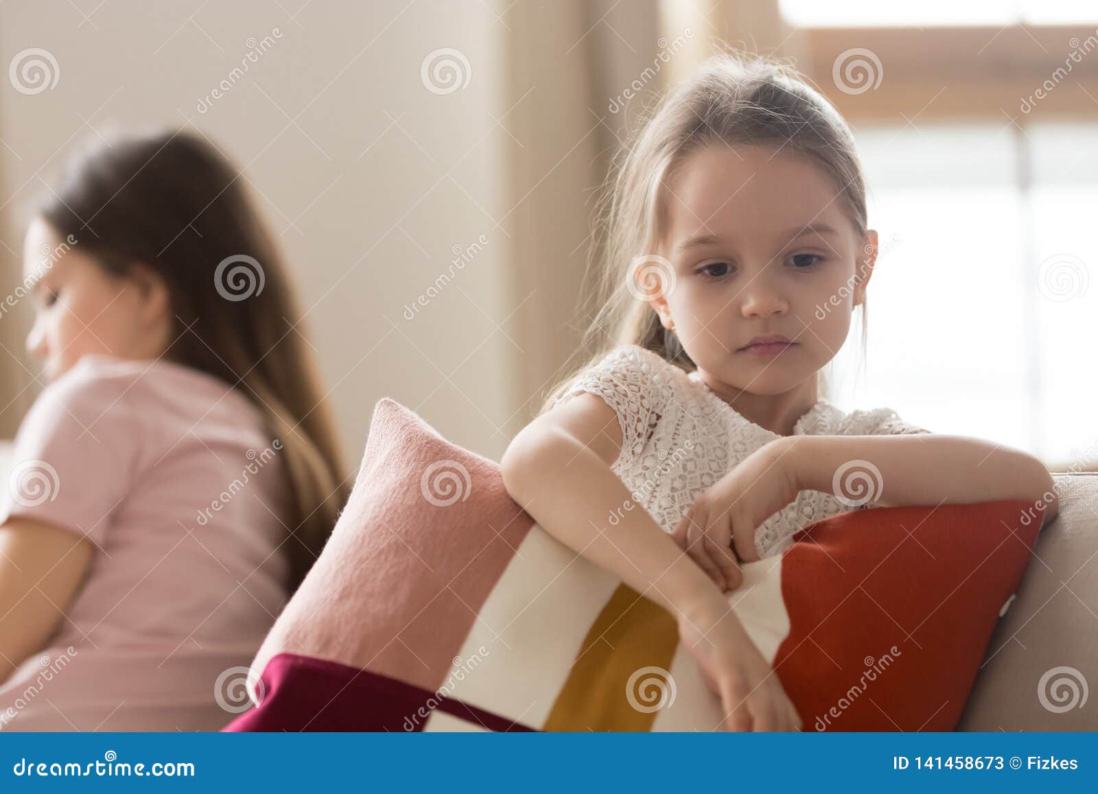 Upset Kid Daughter Feeling Sad after Fight with Mother Stock Image ...
