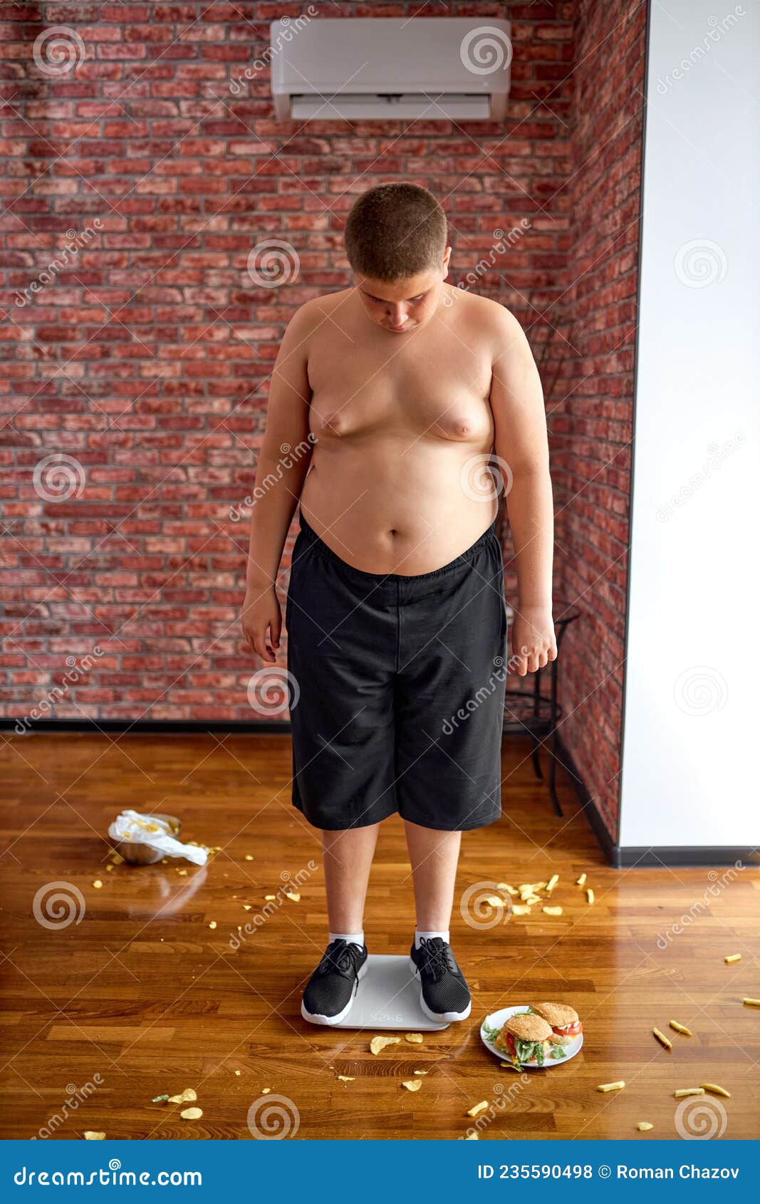 fat guy running shirtless