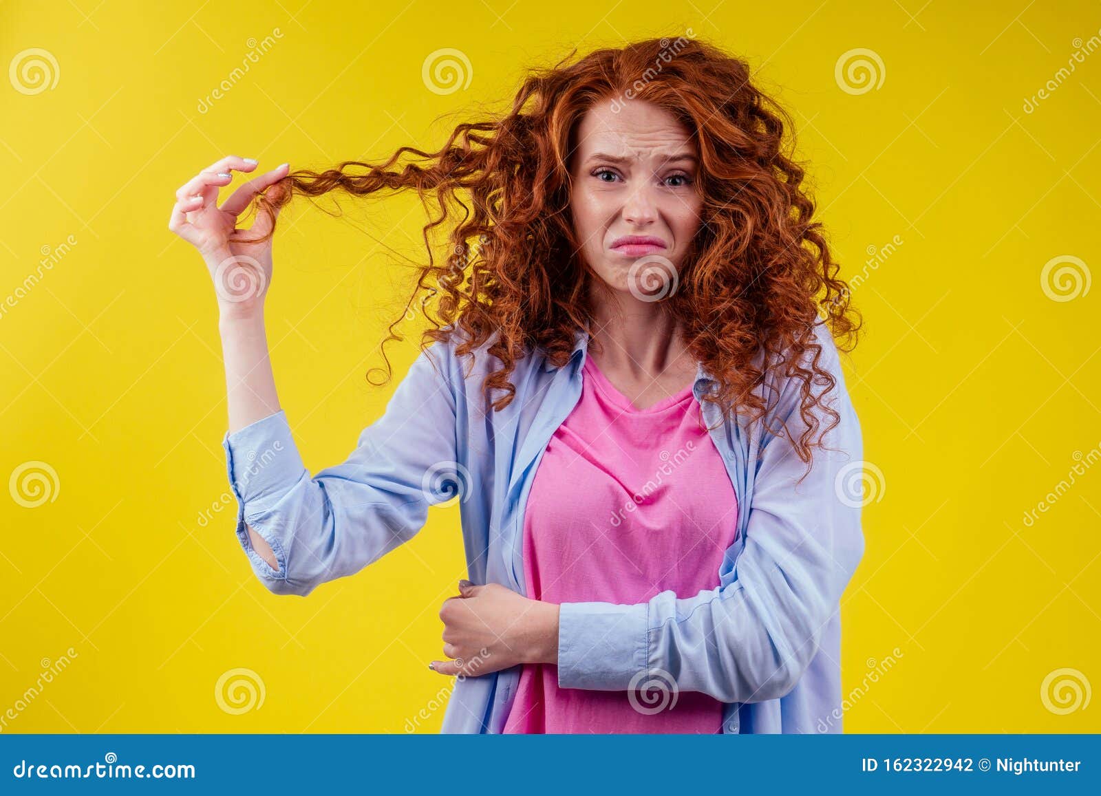 Upset Redhaired Ginger Foxy Woman With Dryness Tangled Re
