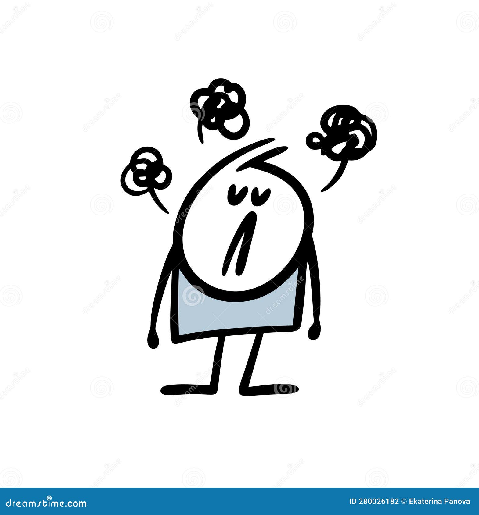 Upset Stickman and Bad Thoughts in His Head. Vector Illustration of ...