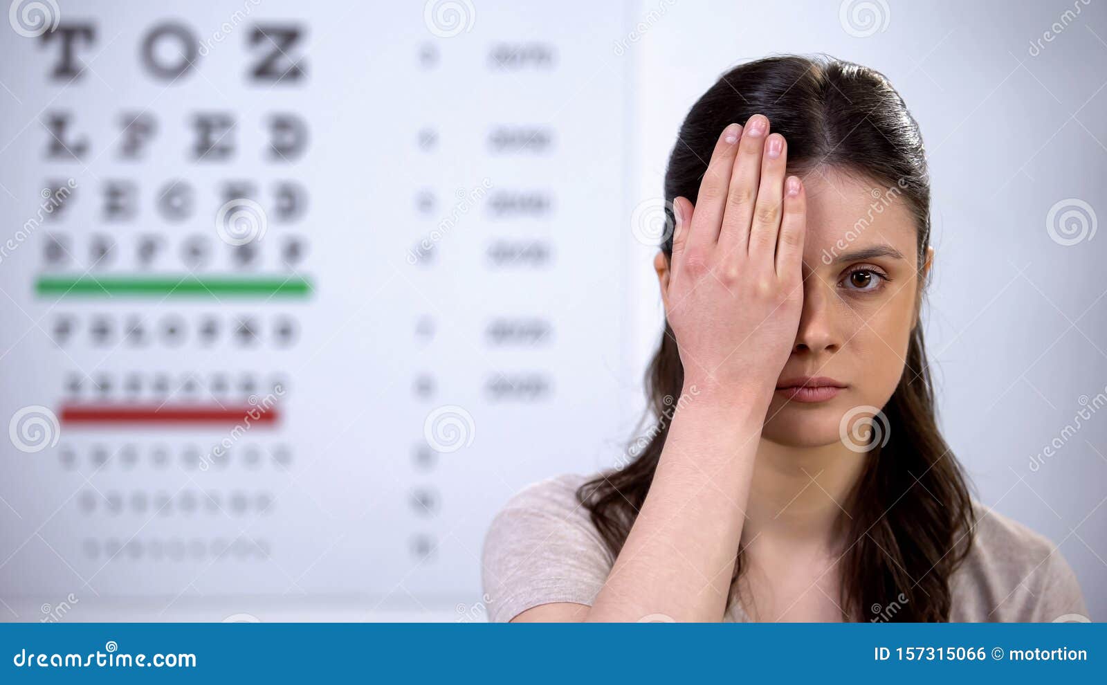 A Cute Girl With Bad Eyesight Upset Young Lady Closing Eye With Hand, Eyesight Checkup, Poor Vision