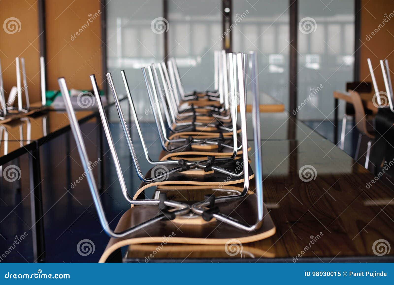 Upside Down Chairs on the Table Stock Image Image of table, floorn