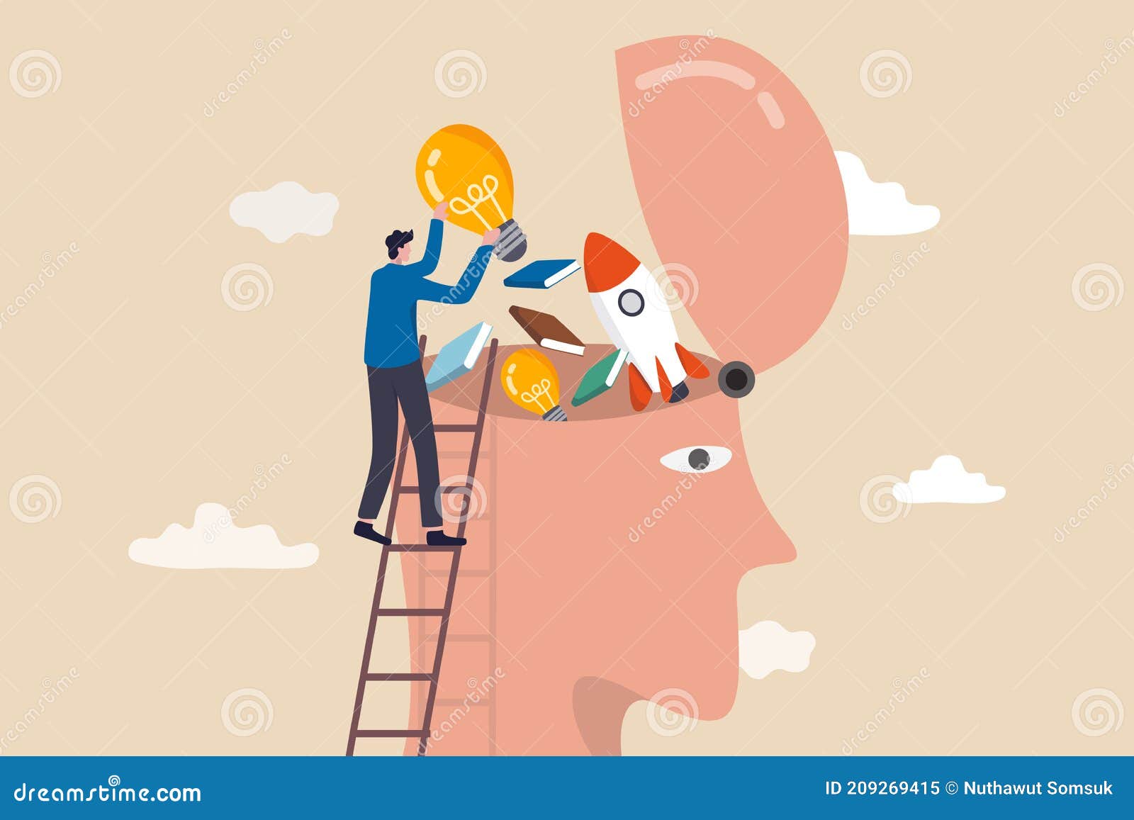upskill, learn new things or knowledge development for new skill and improve job qualification concept, man putting light bulb