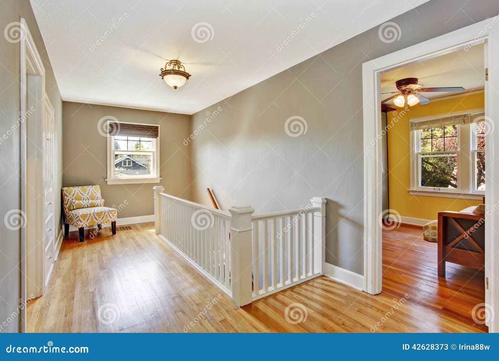 Upstairs Hallway with Staircase Stock Image - Image of living ...