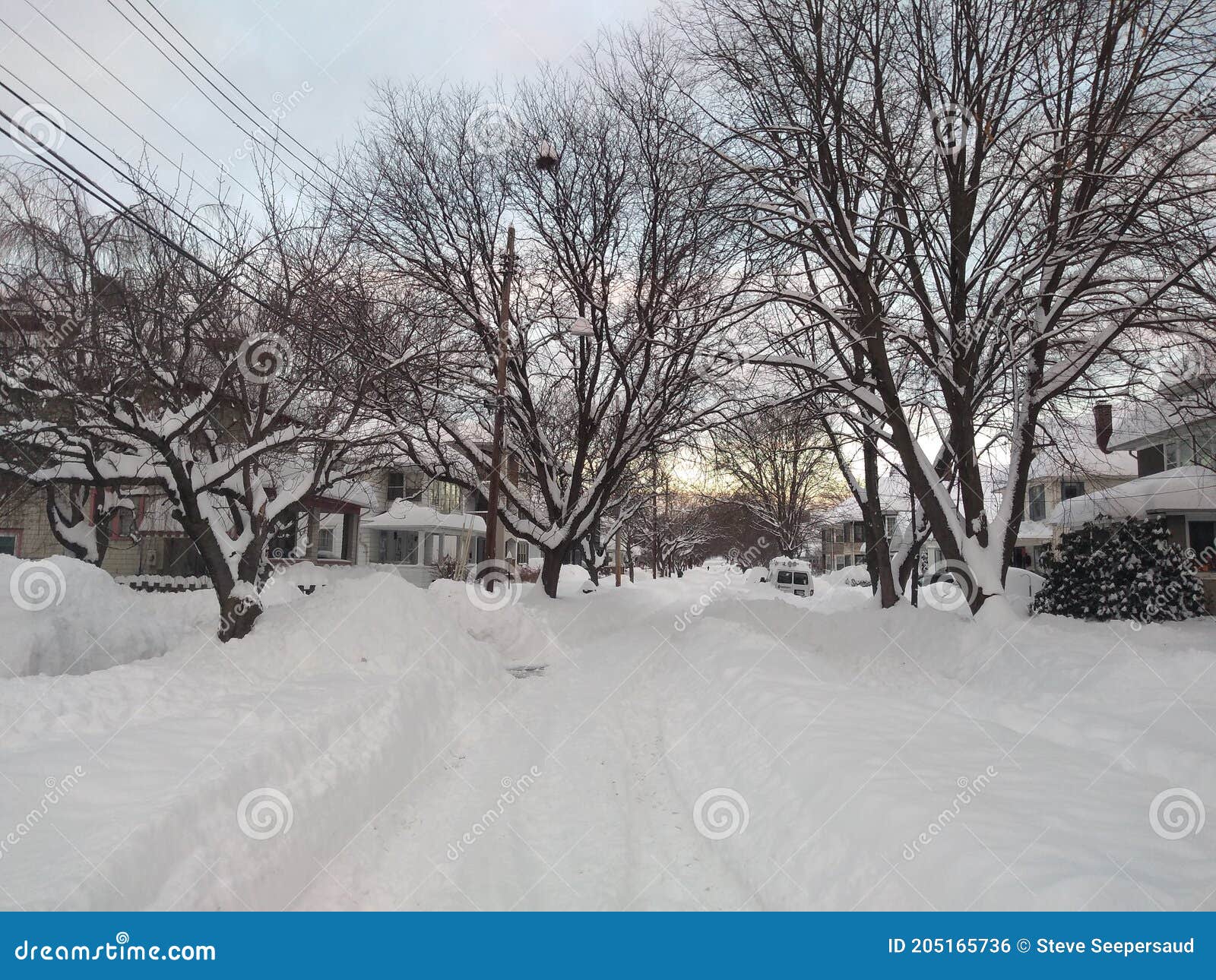 Upstate New York snowstorm. BINGHAMTON, N.Y., DEC. 17, 2020 - A residential street in the upstate New York city of Binghamton is covered by more than three feet of snow.
