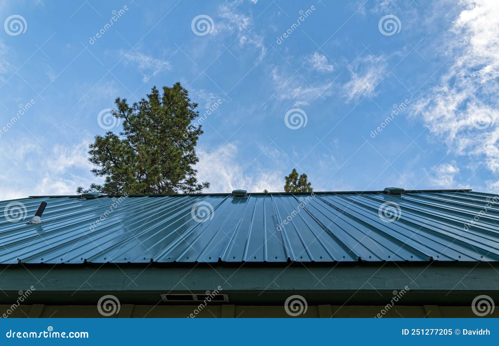 an upward view of a standing seam metal roof