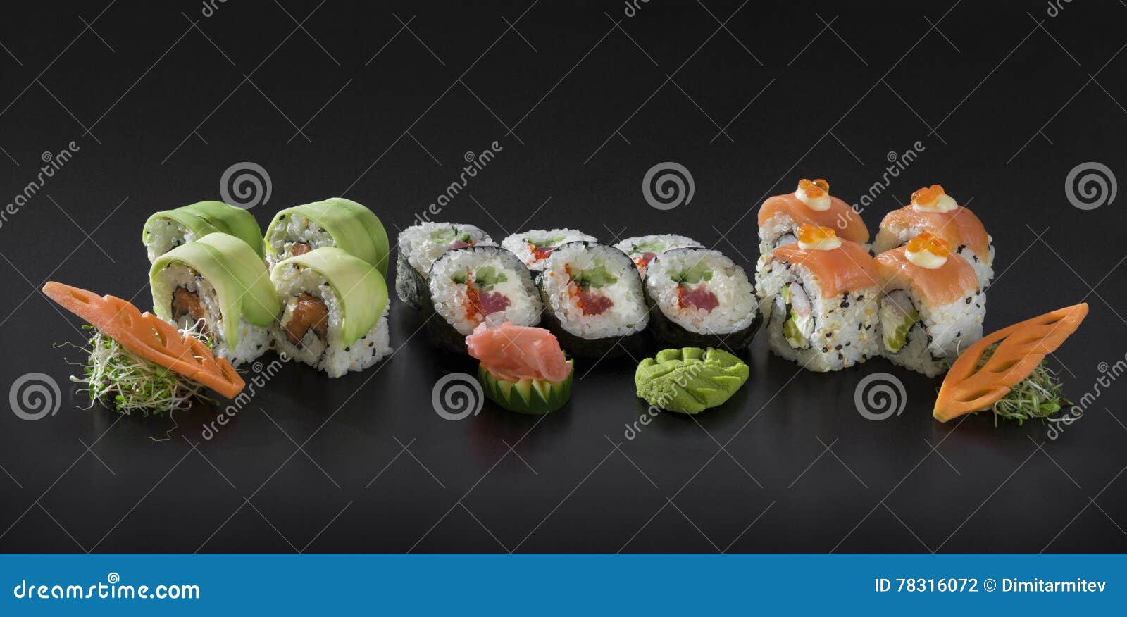 uramaki and hosomaki sushi rolls