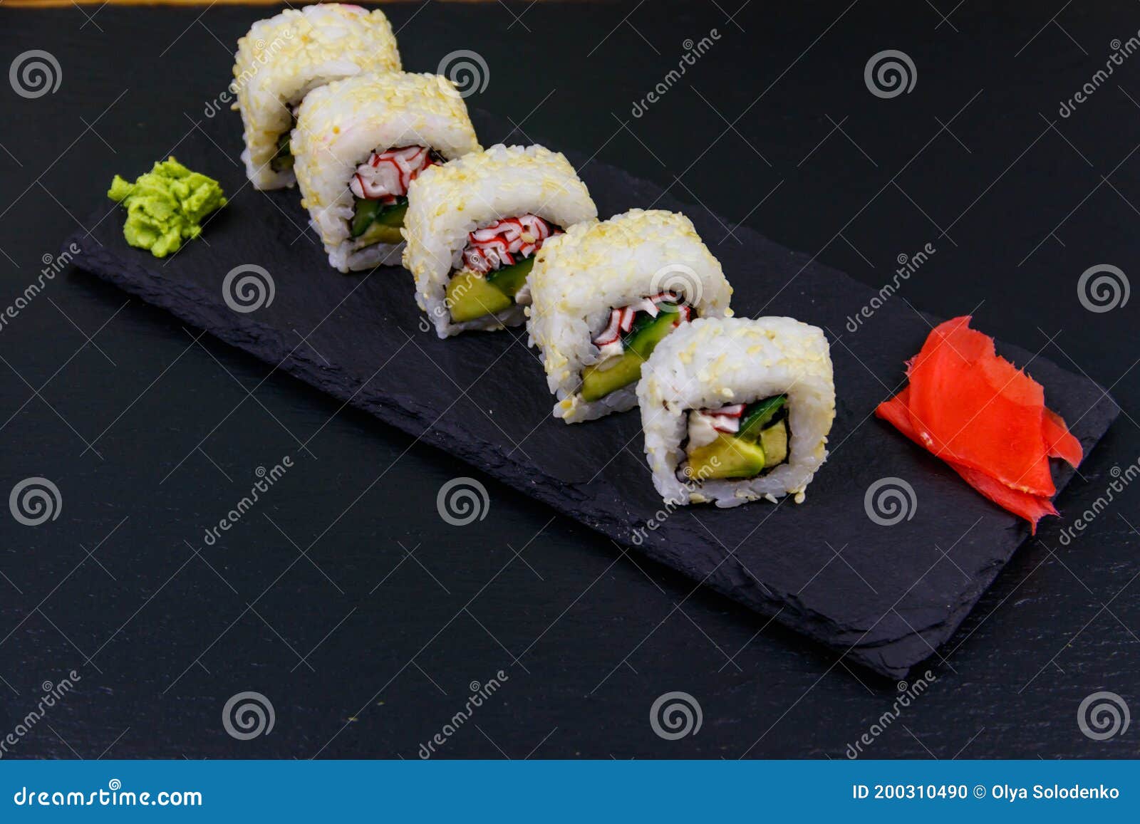 Uramaki Sushi Rolls with Surimi on Black Slate Stock Photo Image of