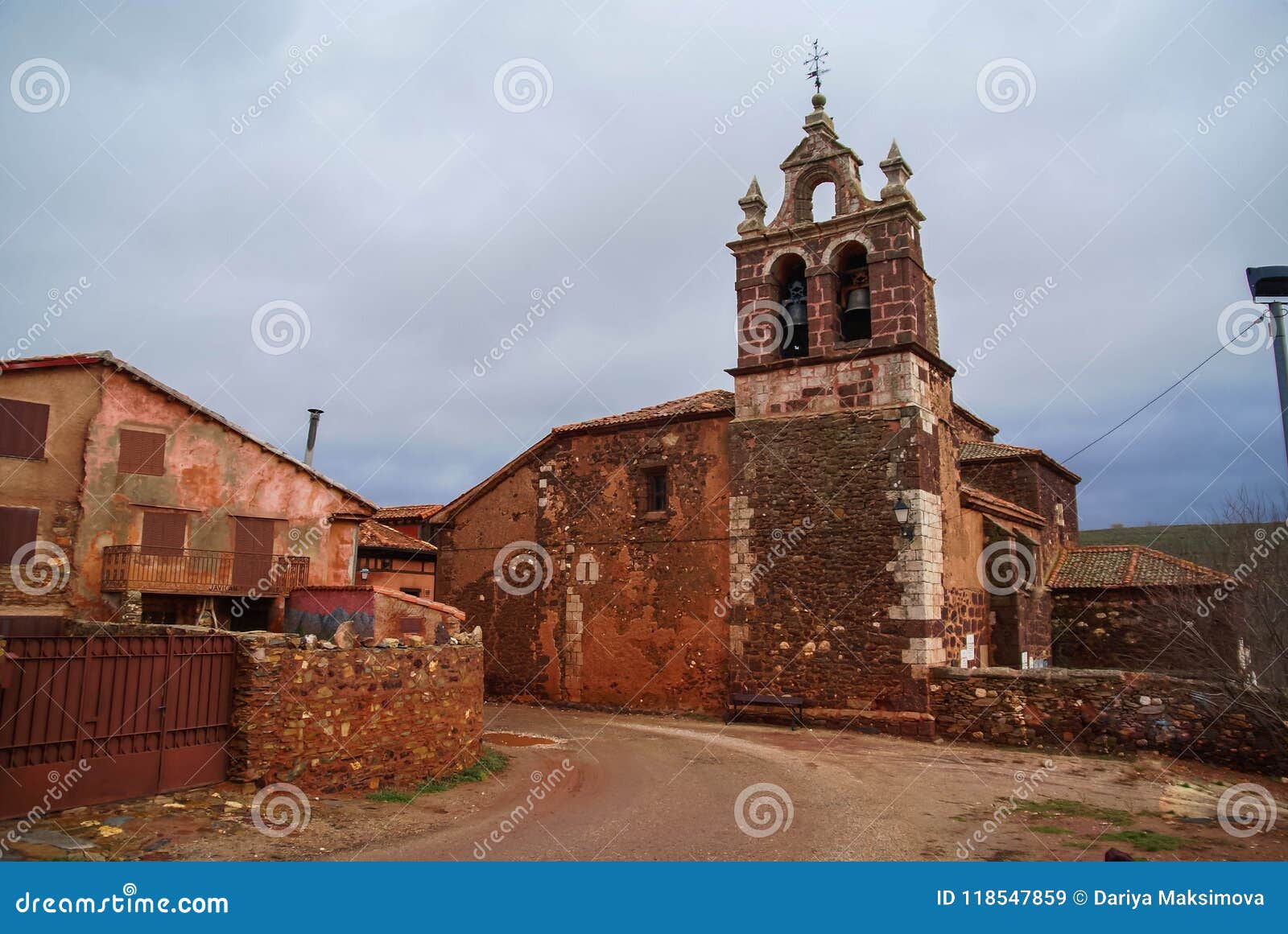 urban landscape in one of of red cities of spain madriguera