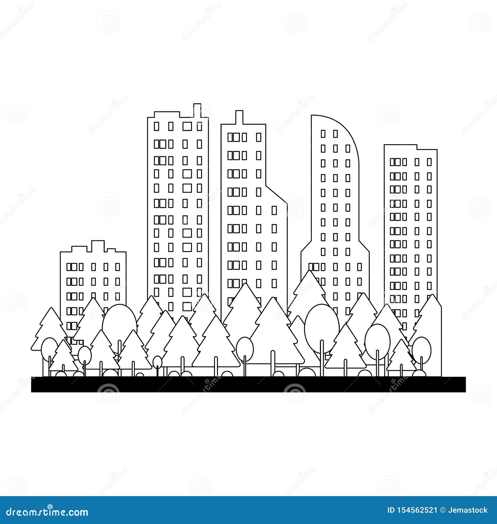 Urban City Buildings View Cartoon in Black and White Stock Vector -  Illustration of graphic, economy: 154562521
