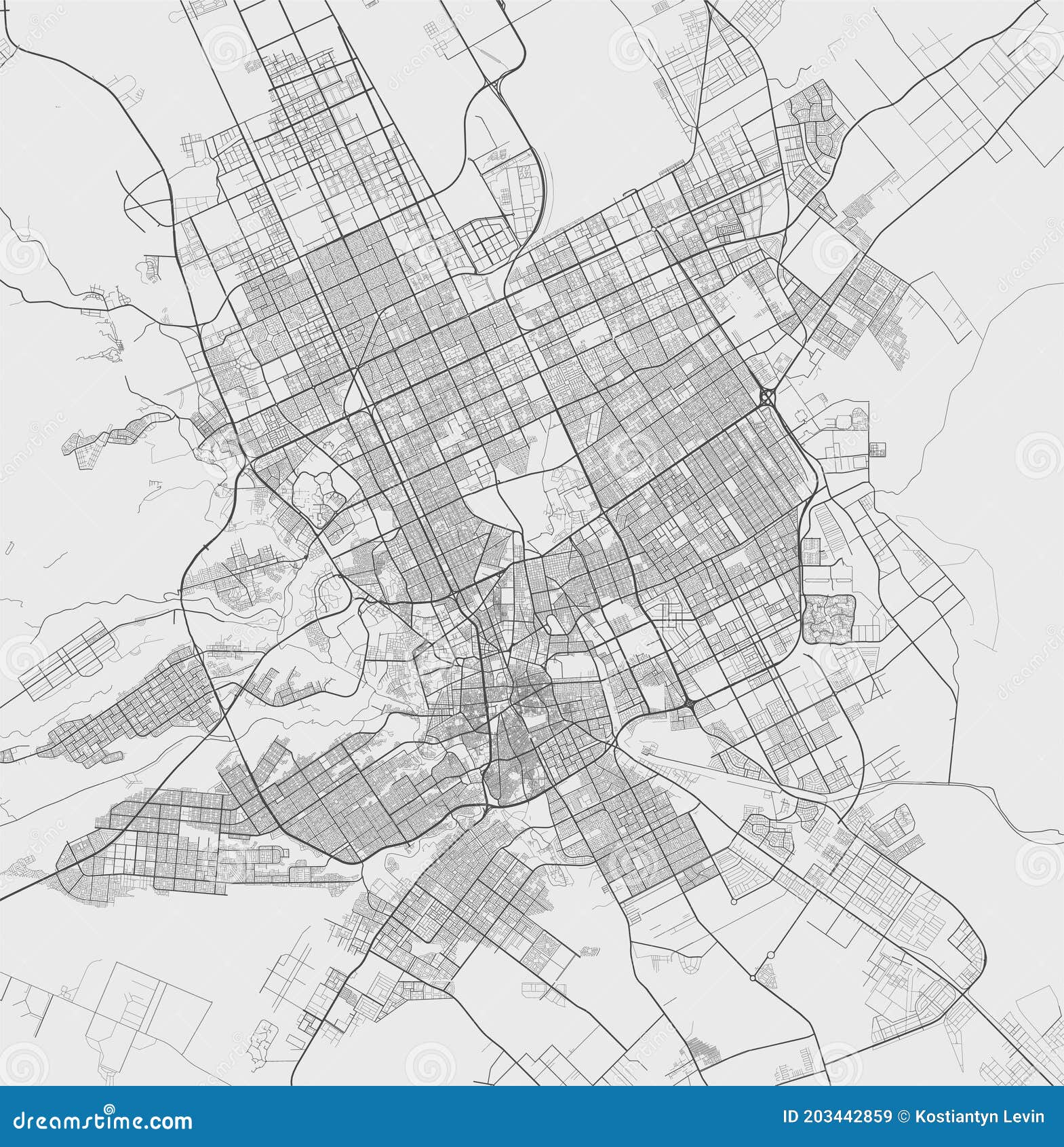 urban city map of riyadh.  poster. grayscale street map