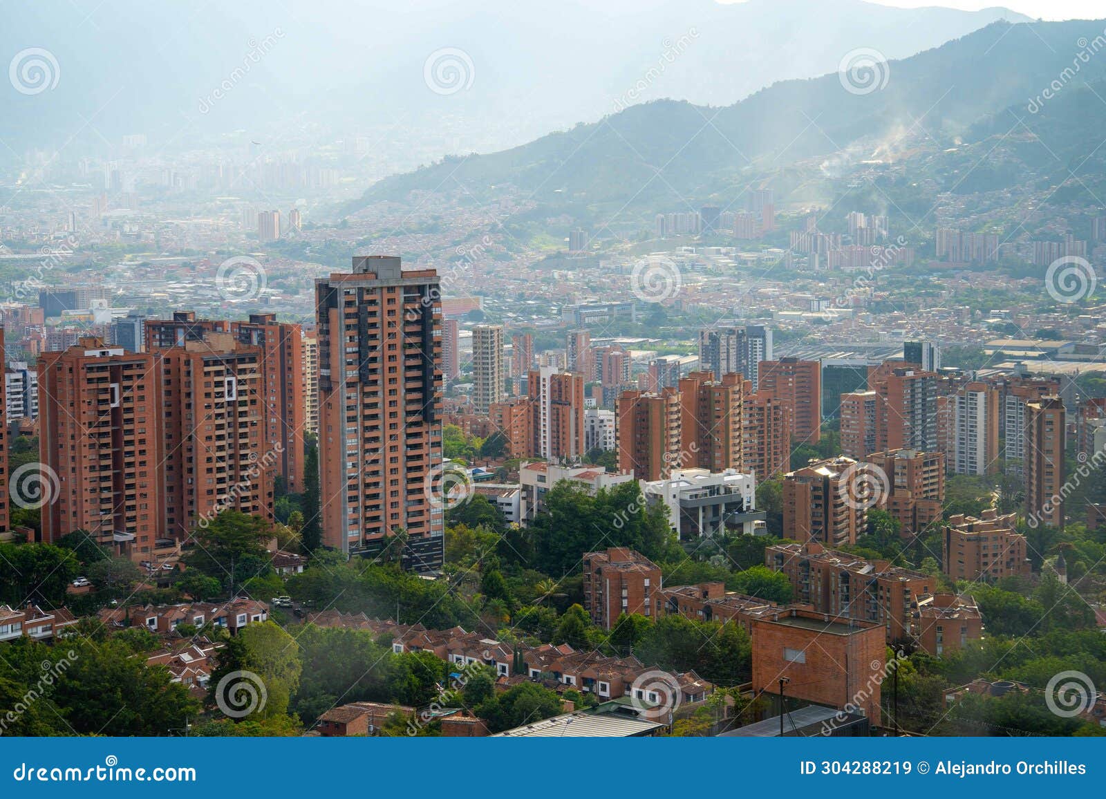 urban cityscape of poblado medellin during a bright and cloudy day