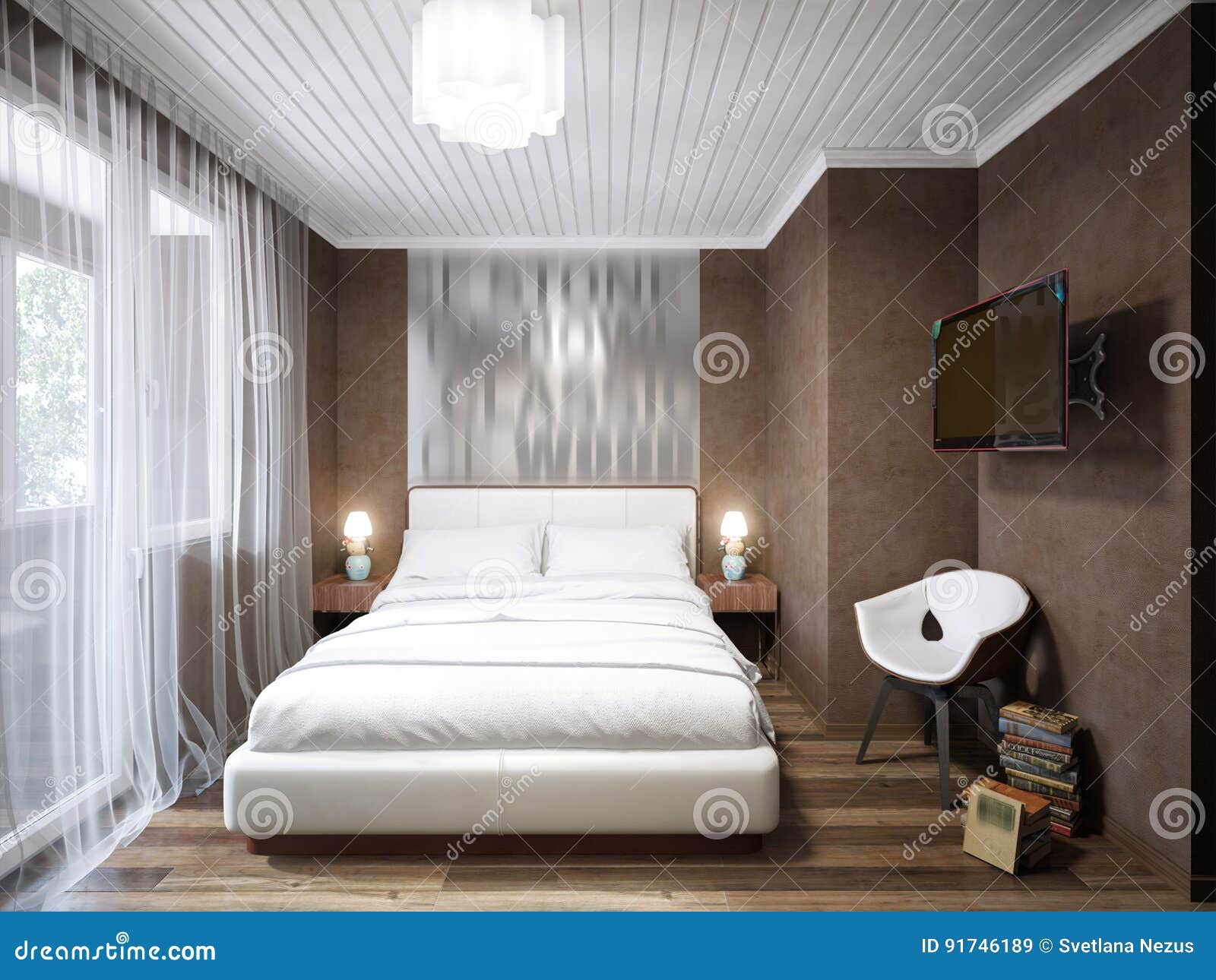 Urban Contemporary Modern Small Bedroom Interior Design Stock Illustration Illustration Of Realistic Graphic 91746189