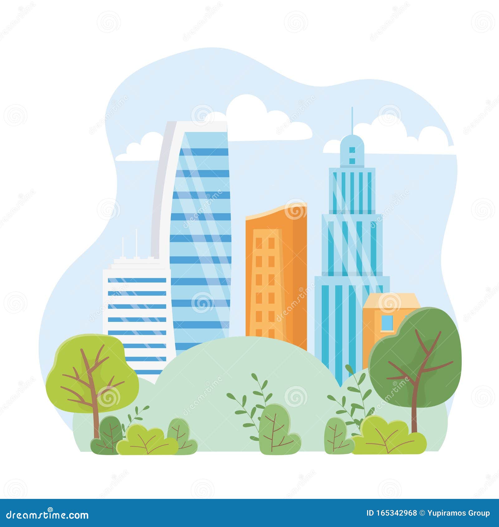 Urban Ecology Skyscrapers Town City Park Scene Stock Vector ...