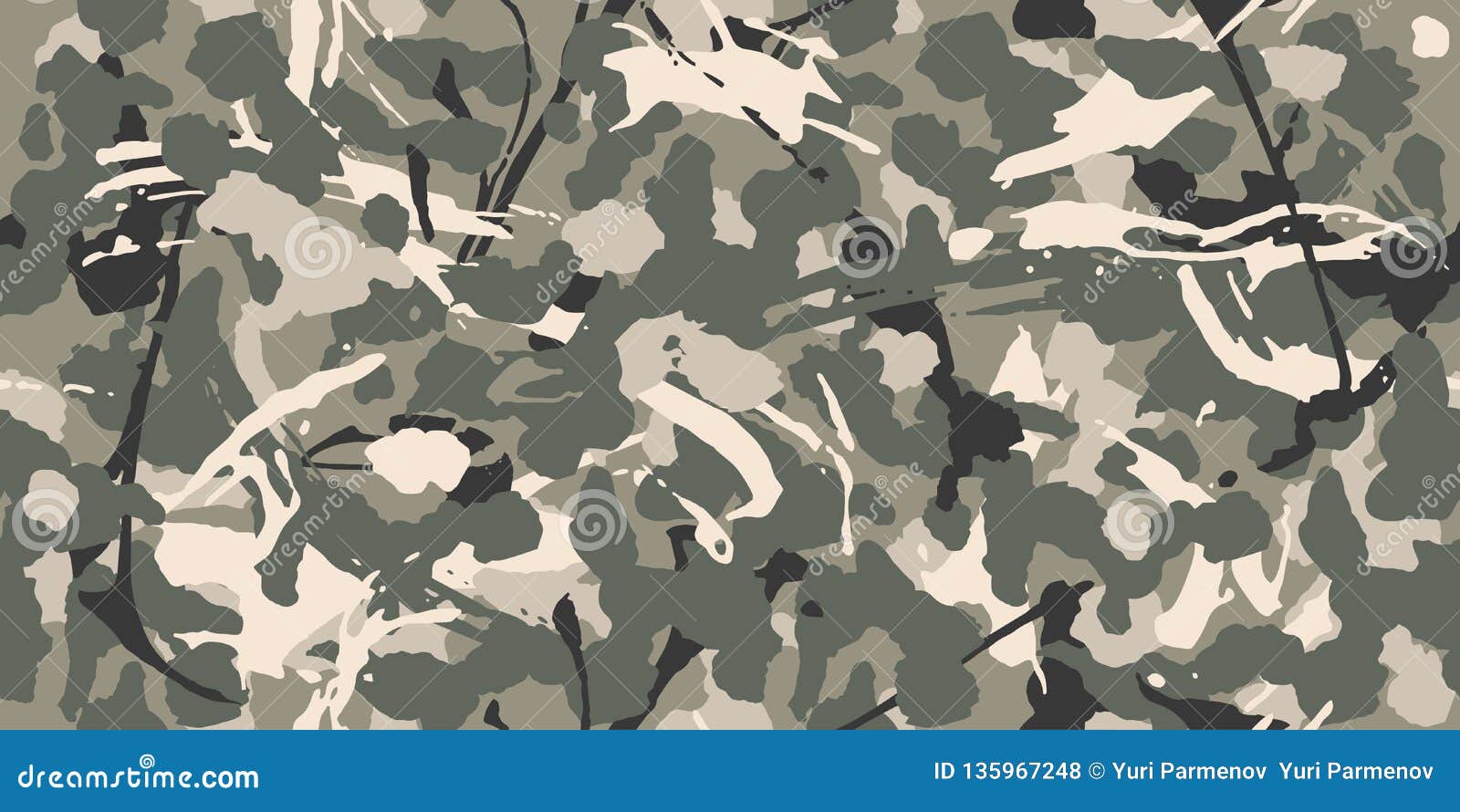 grey camouflage pattern military texture on textile. Repeat print.  Fashionable background. Vector Stock Vector