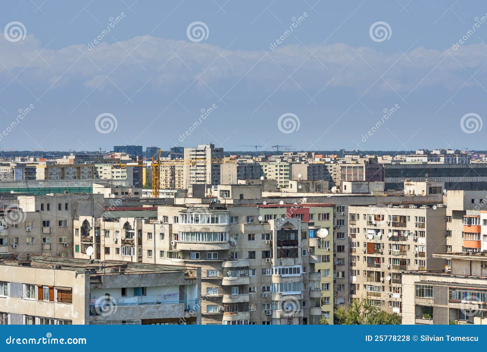 urban landscape with communist buildings.