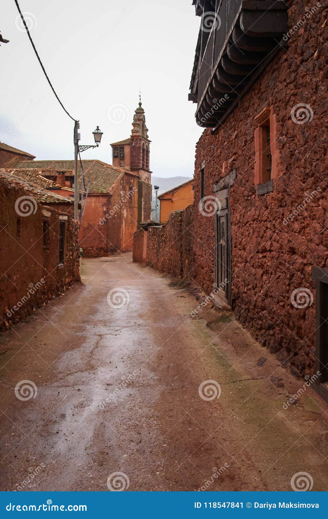 urban landscape in one of of red cities of spain madriguera