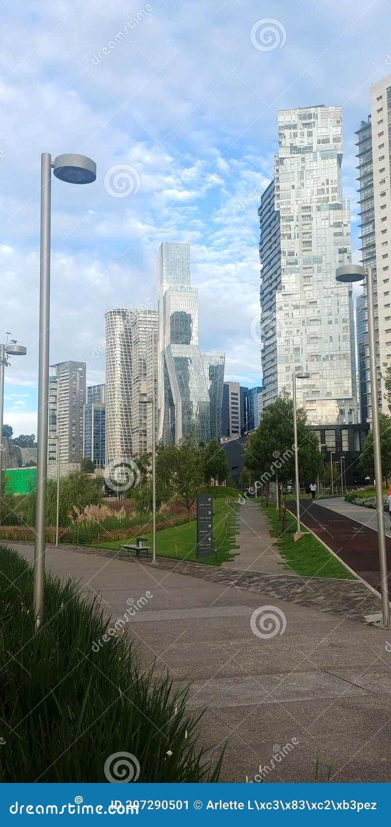 urban landscape with park and buildings modern architecture in the background