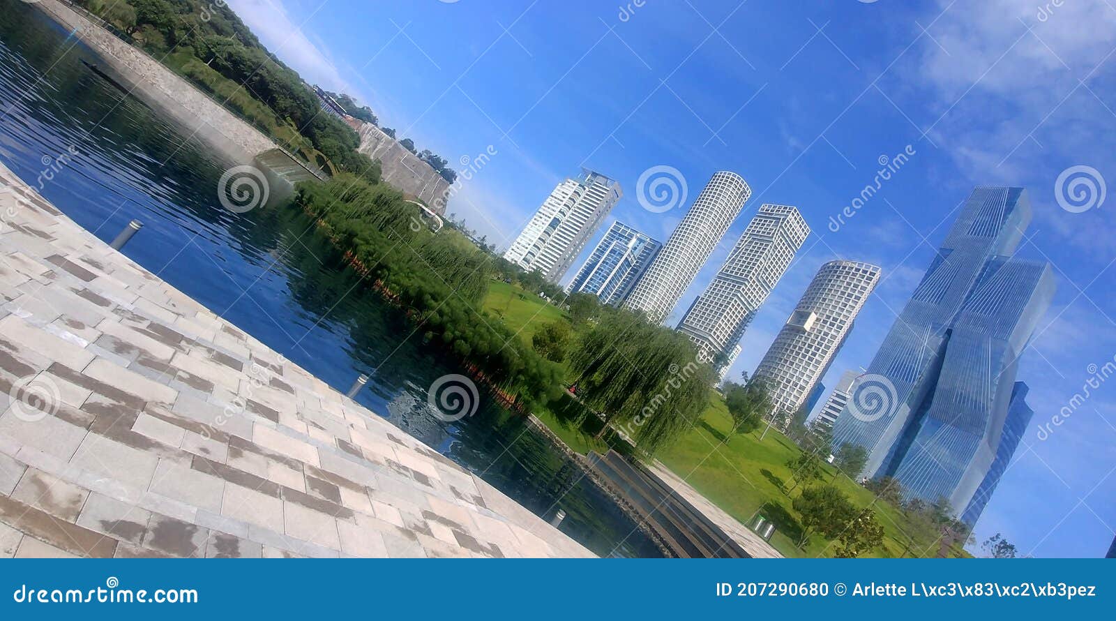 urban landscape with park and buildings modern architecture in the background