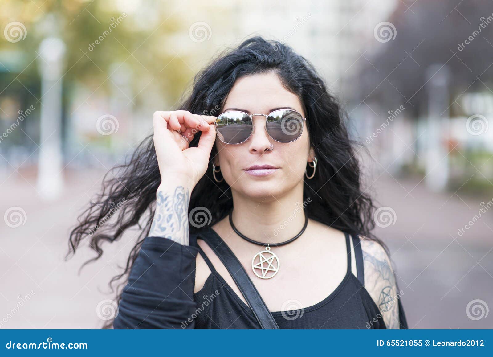 Urban Portrait of Beautiful Woman with Sunglasses Heavy Metal St Stock ...