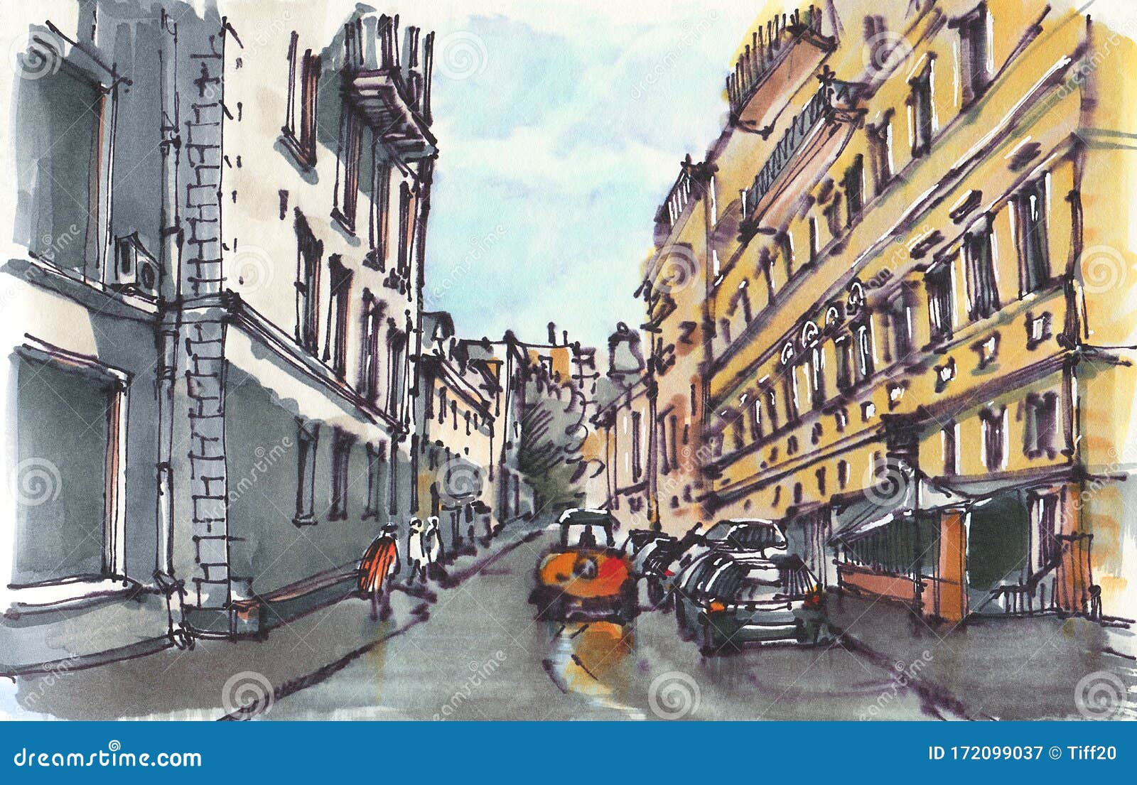 Urban Sketch. Drawing Markers Stock Illustration - Illustration of city ...