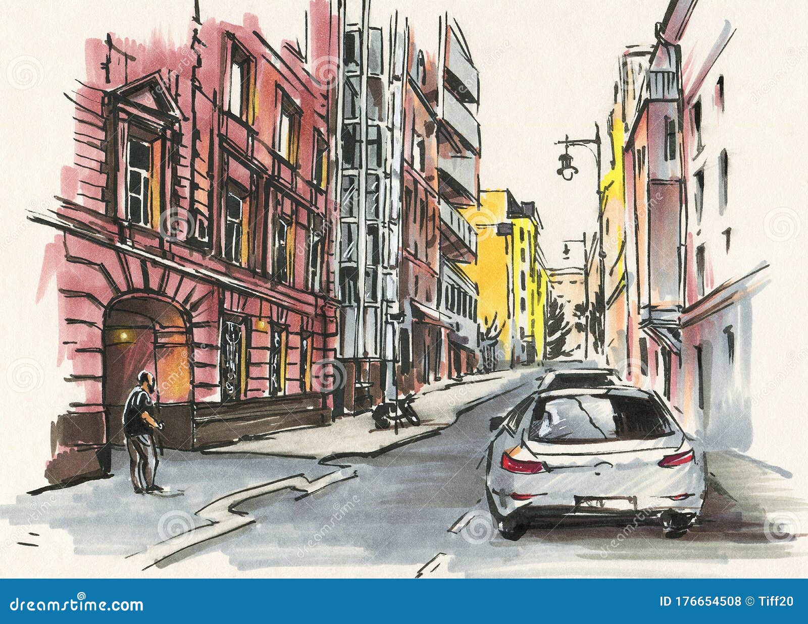 Urban Sketch. Drawing Markers Stock Illustration - Illustration of city ...
