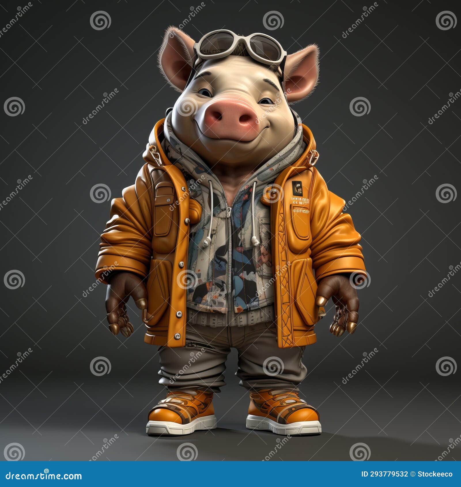 urban street style 3d pig character with glasses and jacket