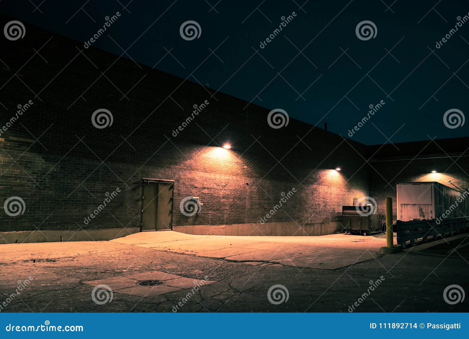 Urban Warehouse Building at Night Stock Photo Image of back, downtown